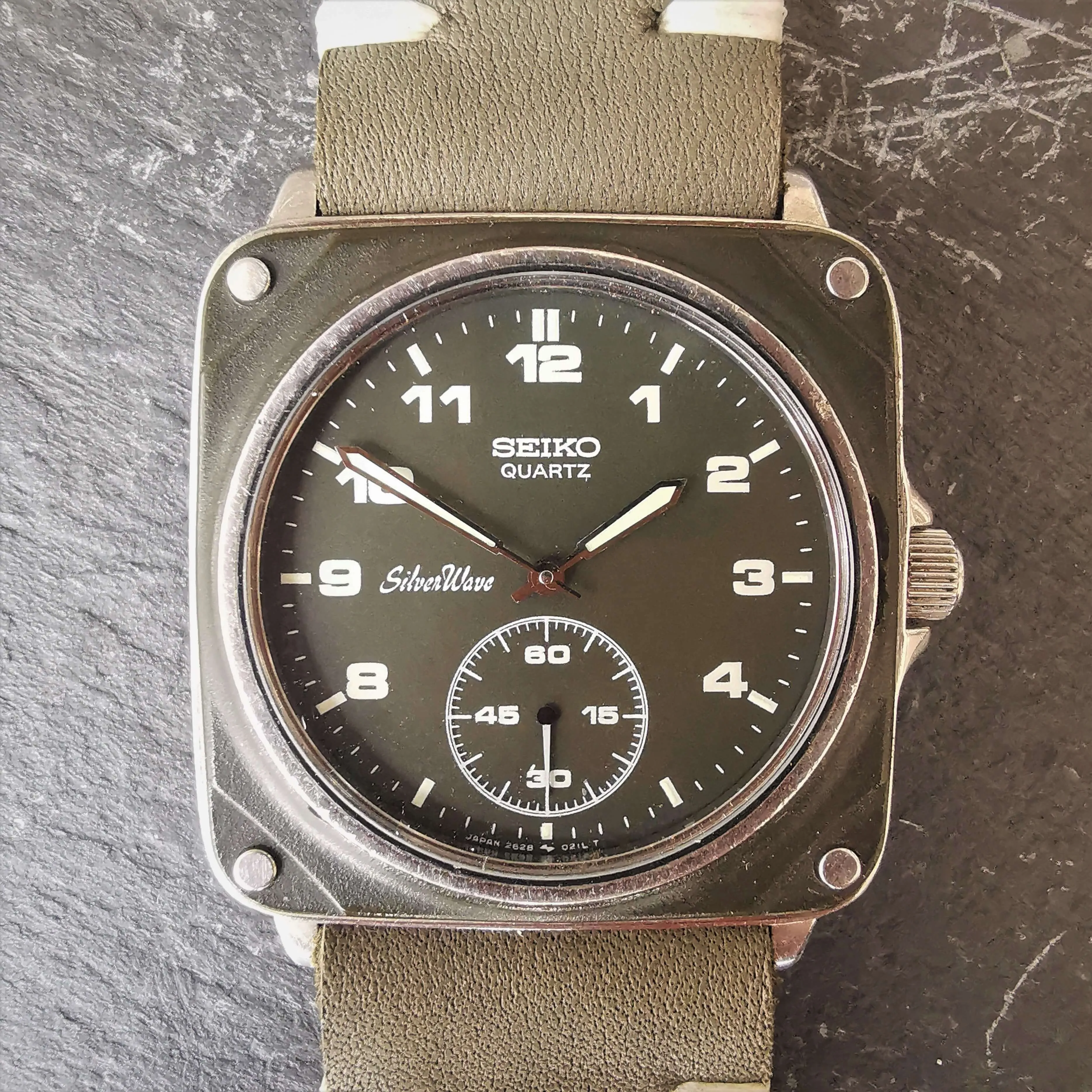 Rare Seiko SilverWave Mens Vintage Watch // Green Edition // Ref 2628-021L // Handcrafted Real Leather Strap