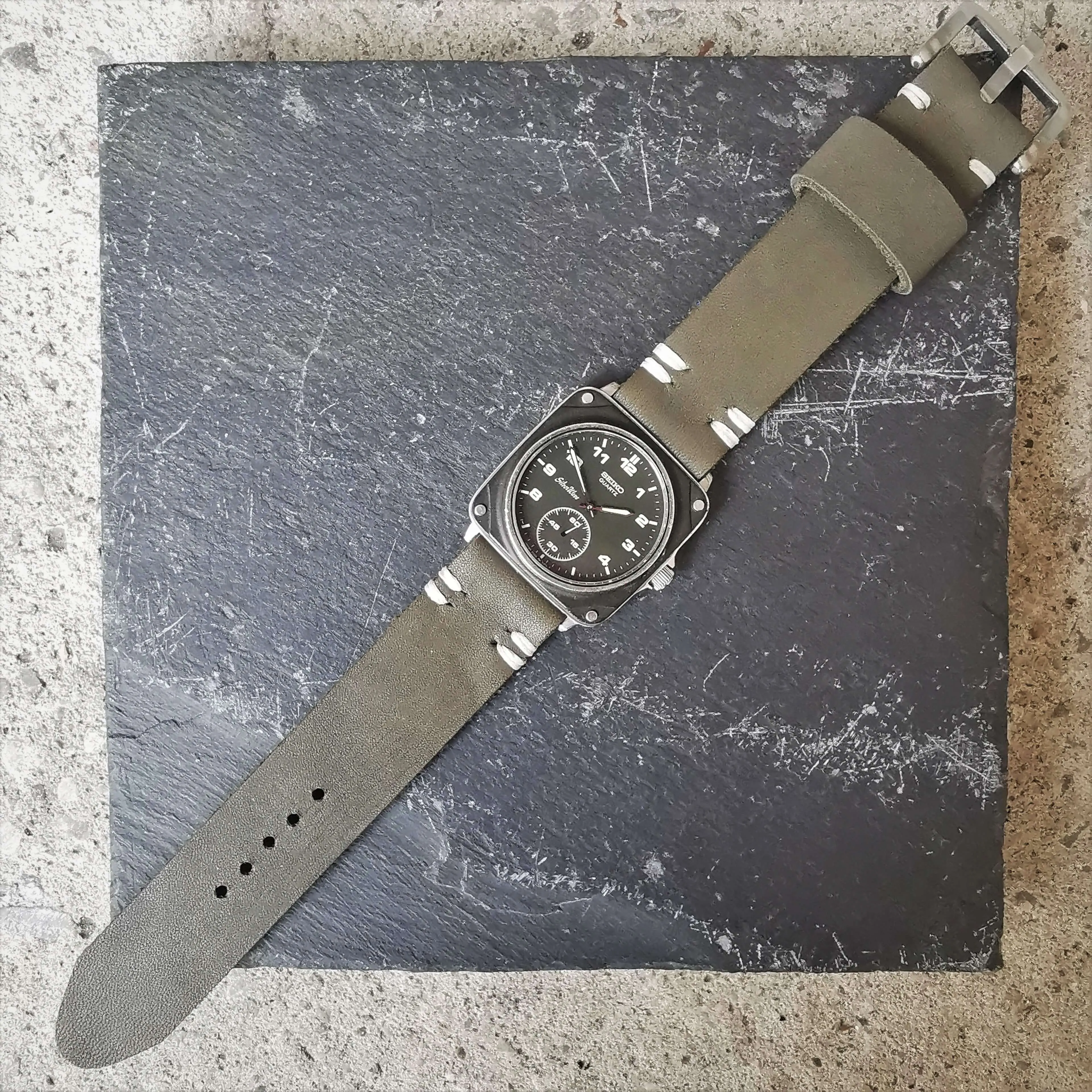 Rare Seiko SilverWave Mens Vintage Watch // Green Edition // Ref 2628-021L // Handcrafted Real Leather Strap