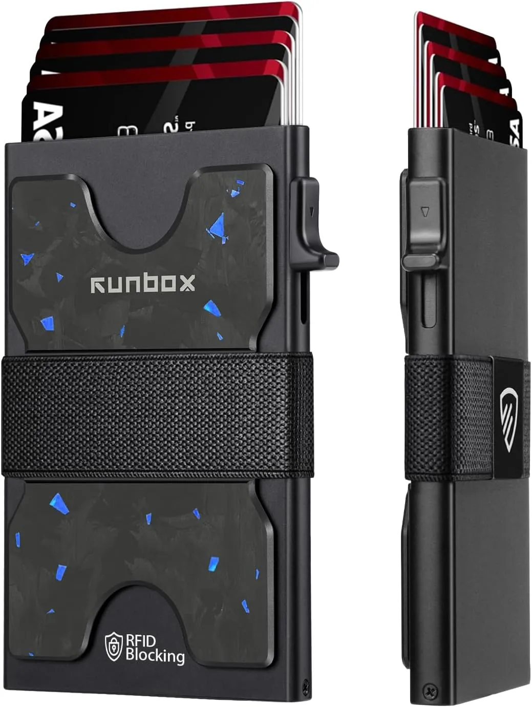 RUNBOX Slim Card Holder Wallet for Men, Minimalist RFID Blocking Wallet with Pop-Up Function, Ultra-Thin Design, Metal Business Card Cases holds 12  Cards, Gifts for Men, Men's Accessories