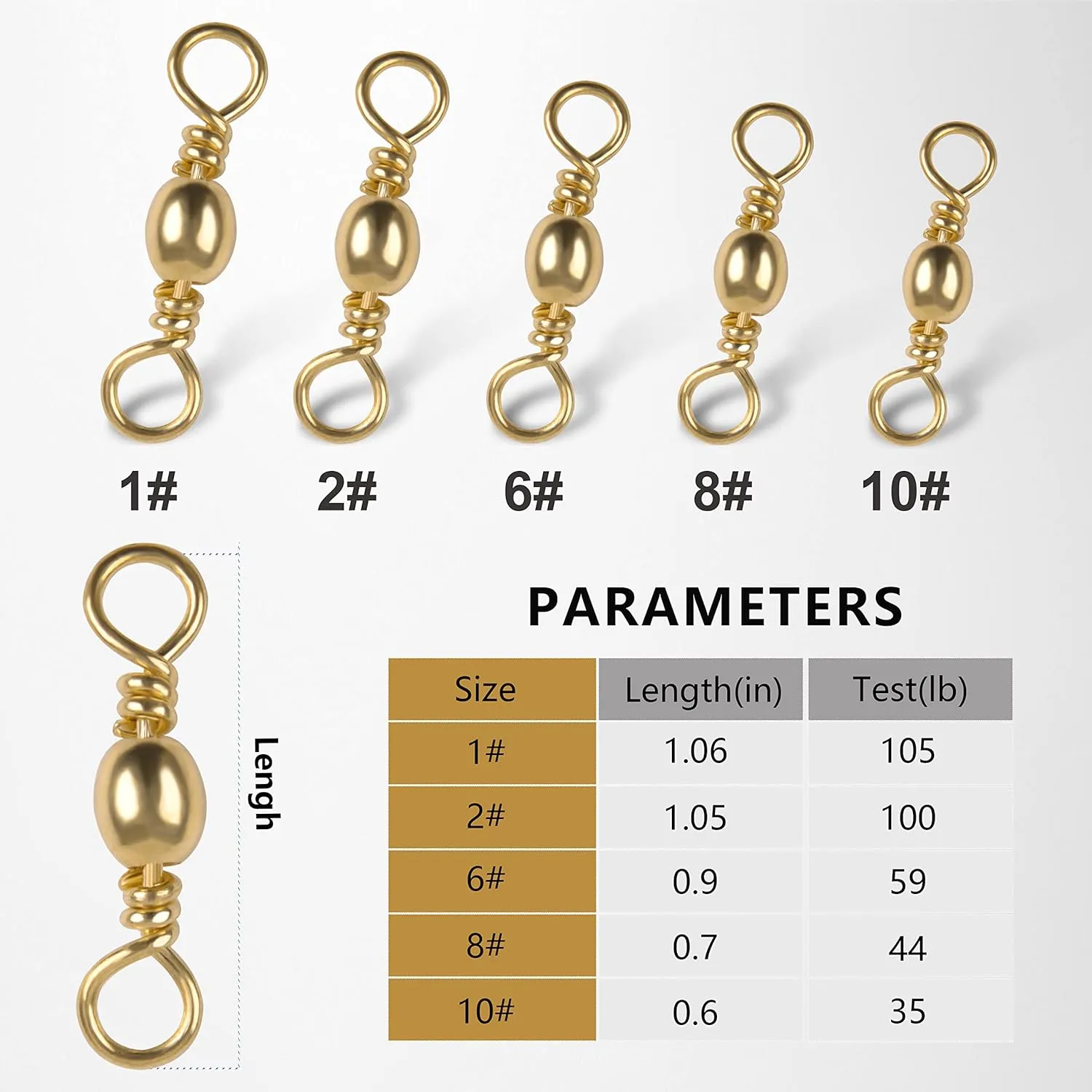 SILANON Barrel Swivels Fishing Tackle,60/120pcs Rolling Ball Fishing Swivels Connector Stainless Brass Solid Rings High Strength Saltwater Fishing Swivels Accessories