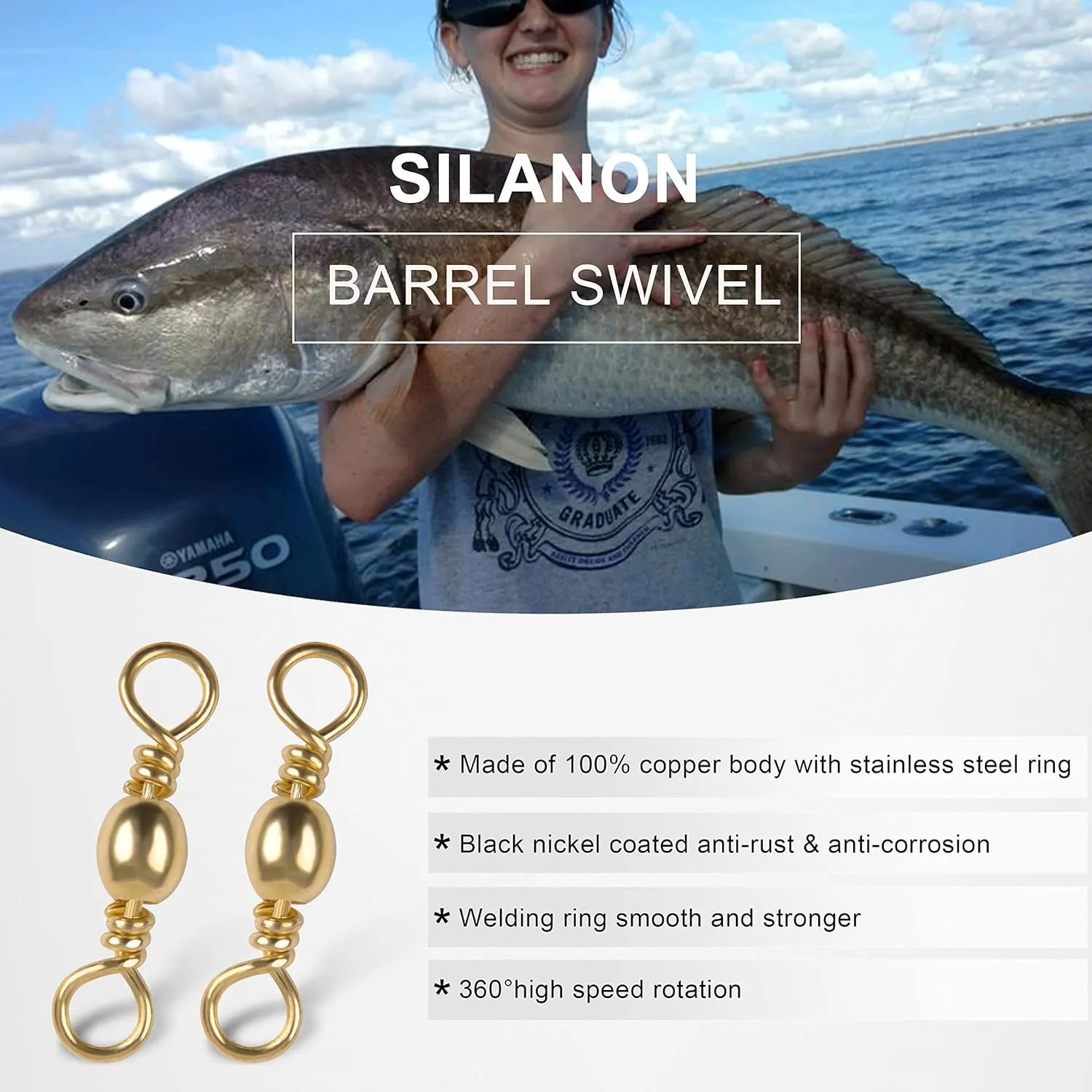 SILANON Barrel Swivels Fishing Tackle,60/120pcs Rolling Ball Fishing Swivels Connector Stainless Brass Solid Rings High Strength Saltwater Fishing Swivels Accessories