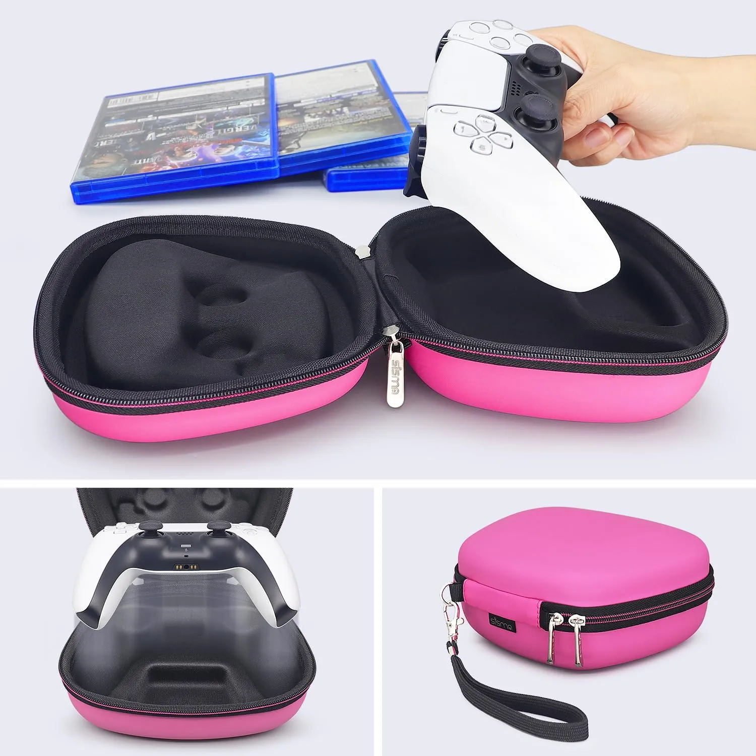 sisma Carry Case Compatible with PS5 DualSense Wireless Controller, PlayStation 5 Controller Holder Travel Safekeeping Protective Case Storage Bag