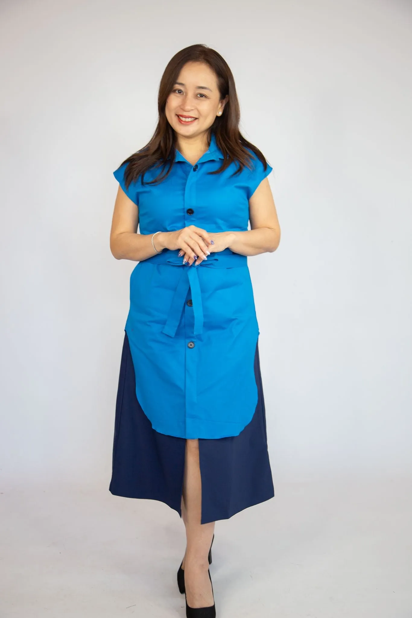 Sleeveless Collared Two Tone Dress