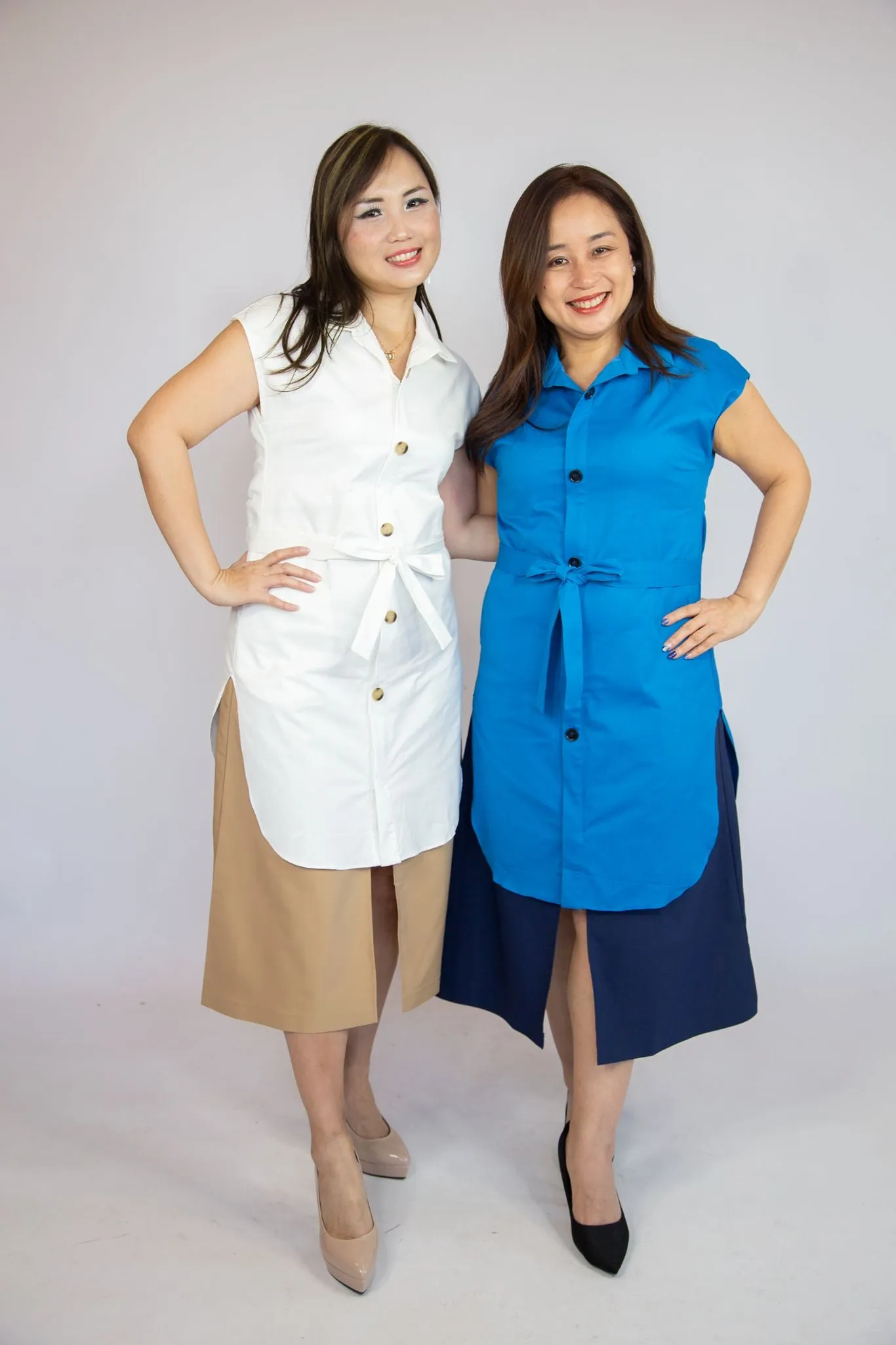 Sleeveless Collared Two Tone Dress