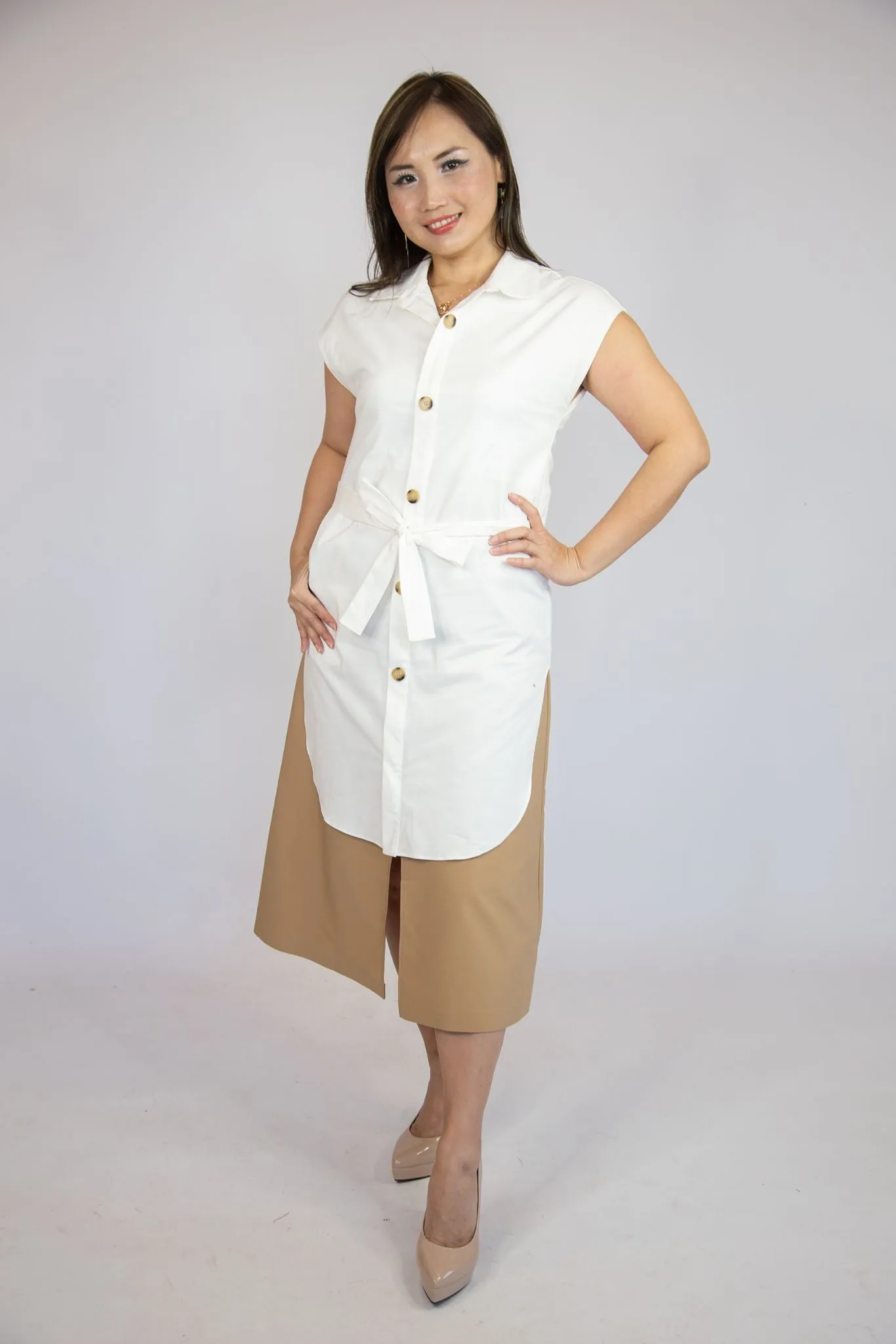 Sleeveless Collared Two Tone Dress