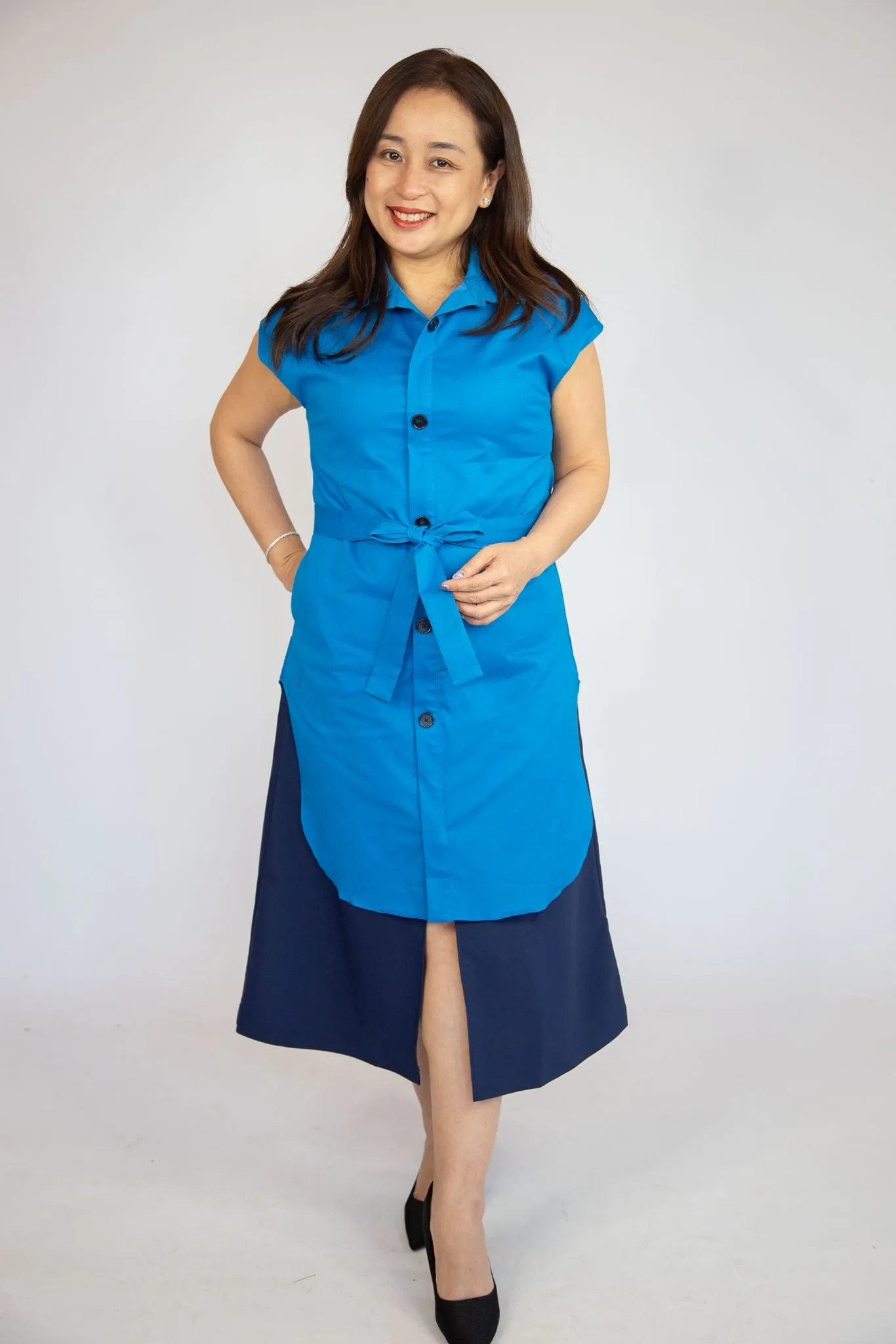 Sleeveless Collared Two Tone Dress