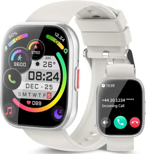 Smart Watch for Men Women Bluetooth Call, 1.85" HD Touch Screen Fitness Watch with Sleep Heart Rate Monitor, 112  Sports Modes, IP68 Waterproof Activity Trackers for Android iOS, Beige