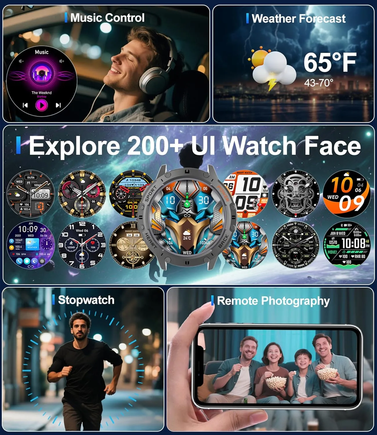 Smart Watches for Men with Flashlight(Answer/Make Calls),1,43" AMOLED Military Rugged Tactical Smartwatch,5ATM Waterproof/Heart Rate Monitor/Fitness Tracker for iOS Android,5-Bead