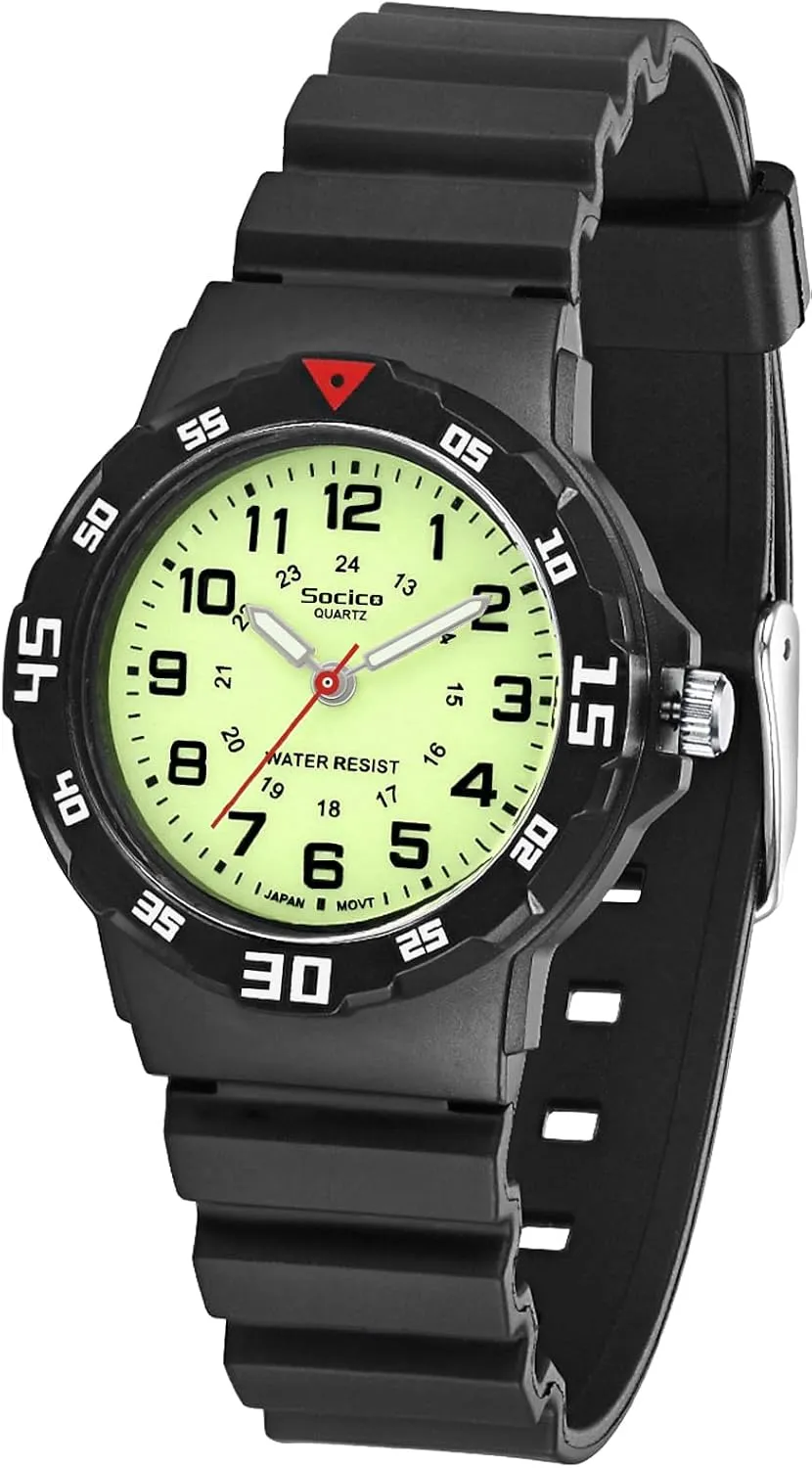 SOCICO Children Analog Watch for Boys Girls Waterproof Time Teaching Watch with Soft Band, Learning Time Wrist Watch Easy to Read Christmas Gifts for Kids Ages 3-12 Great Gifts