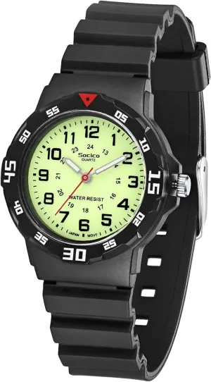 SOCICO Children Analog Watch for Boys Girls Waterproof Time Teaching Watch with Soft Band, Learning Time Wrist Watch Easy to Read Christmas Gifts for Kids Ages 3-12 Great Gifts