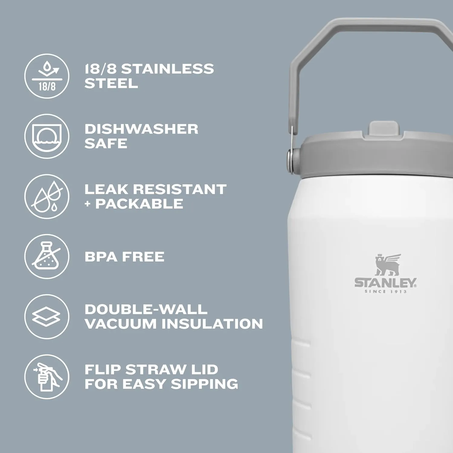 Stanley IceFlow Flip Straw Jug with Handle 40 oz| Twist On Lid and Flip Up Straw | Leak Resistant for Travel and Sports | Insulated Stainless Steel |BPA-Free |Charcoal