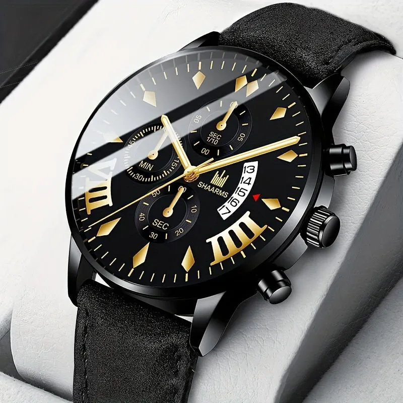 Stylish PU Leather Strap Quartz Wrist Watch Perfect Gift