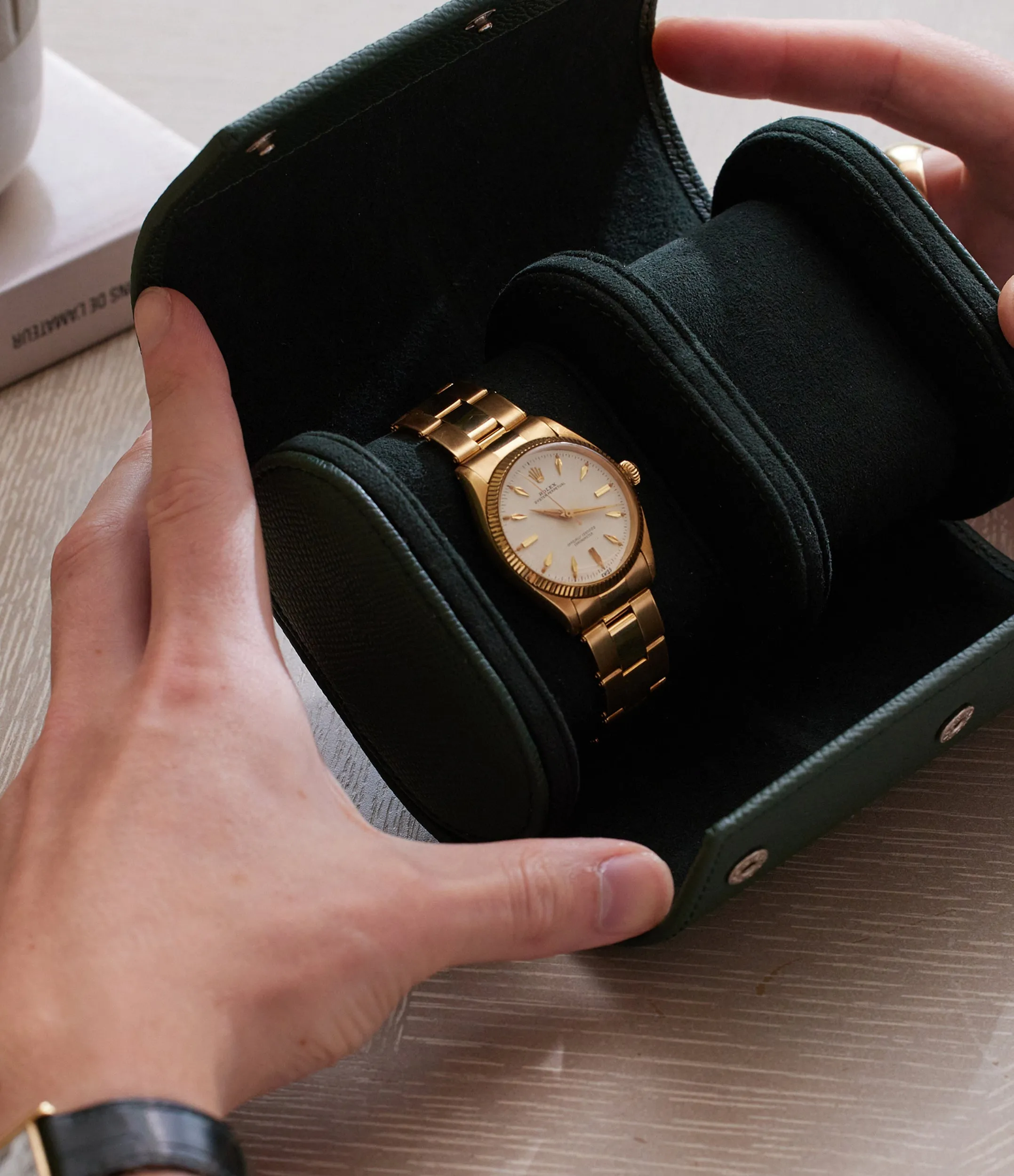 two-watch roll, grained leather