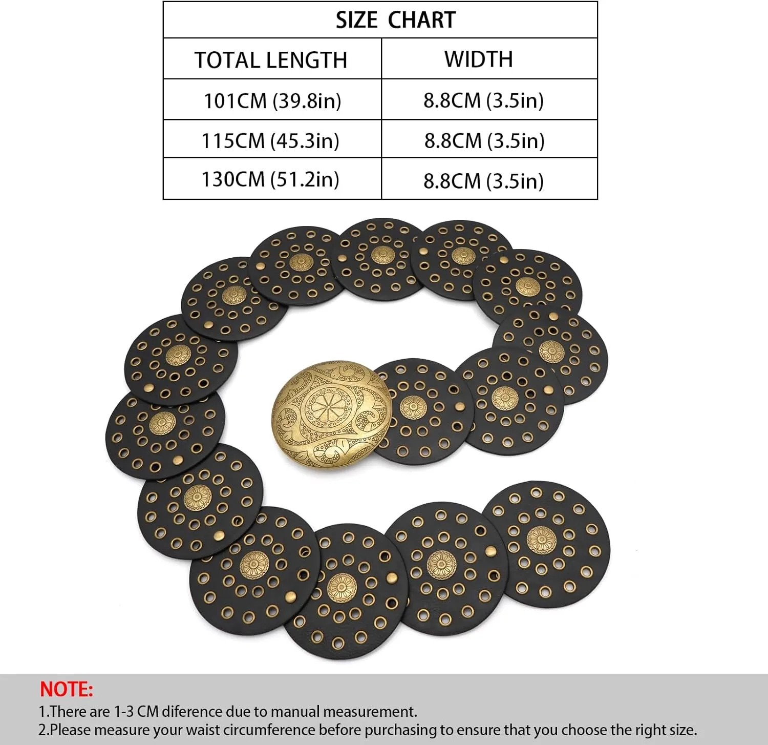 Wide Disc Belt for Women Boho Concho Leather Belts Vintage Western Waist Belt