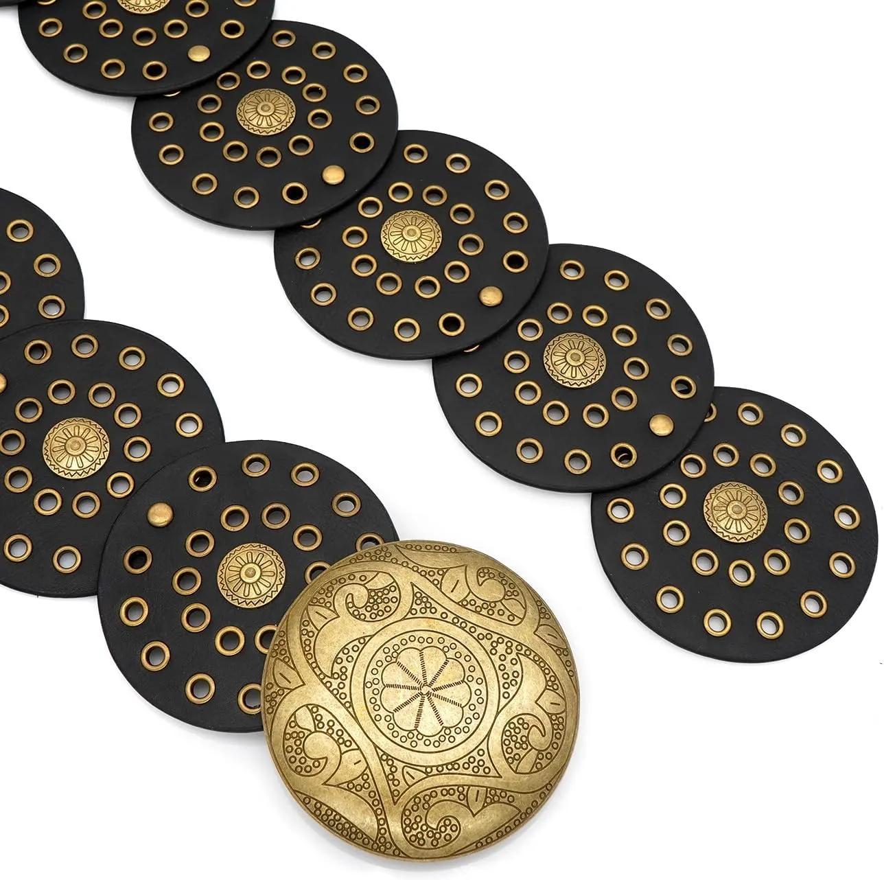 Wide Disc Belt for Women Boho Concho Leather Belts Vintage Western Waist Belt