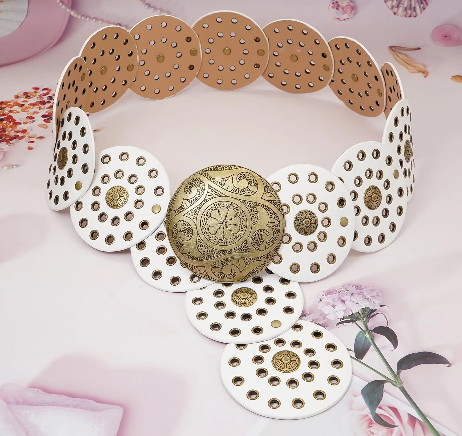 Wide Disc Belt for Women Boho Concho Leather Belts Vintage Western Waist Belt