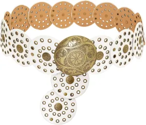 Wide Disc Belt for Women Boho Concho Leather Belts Vintage Western Waist Belt