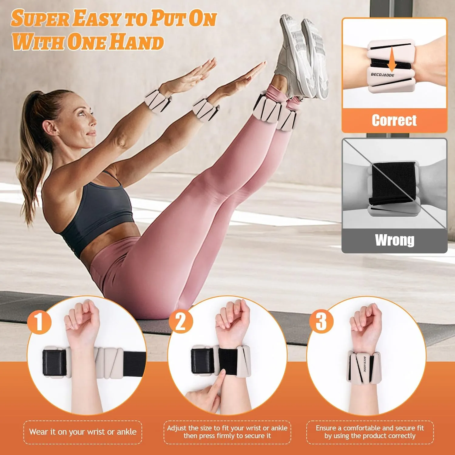 Wrist Ankle Weights Set of 2(1 lb/2 lb Each) Adjustable Weights Training Intensity for Strength Training Walking Running Yoga Pilates Jogging for Women Men