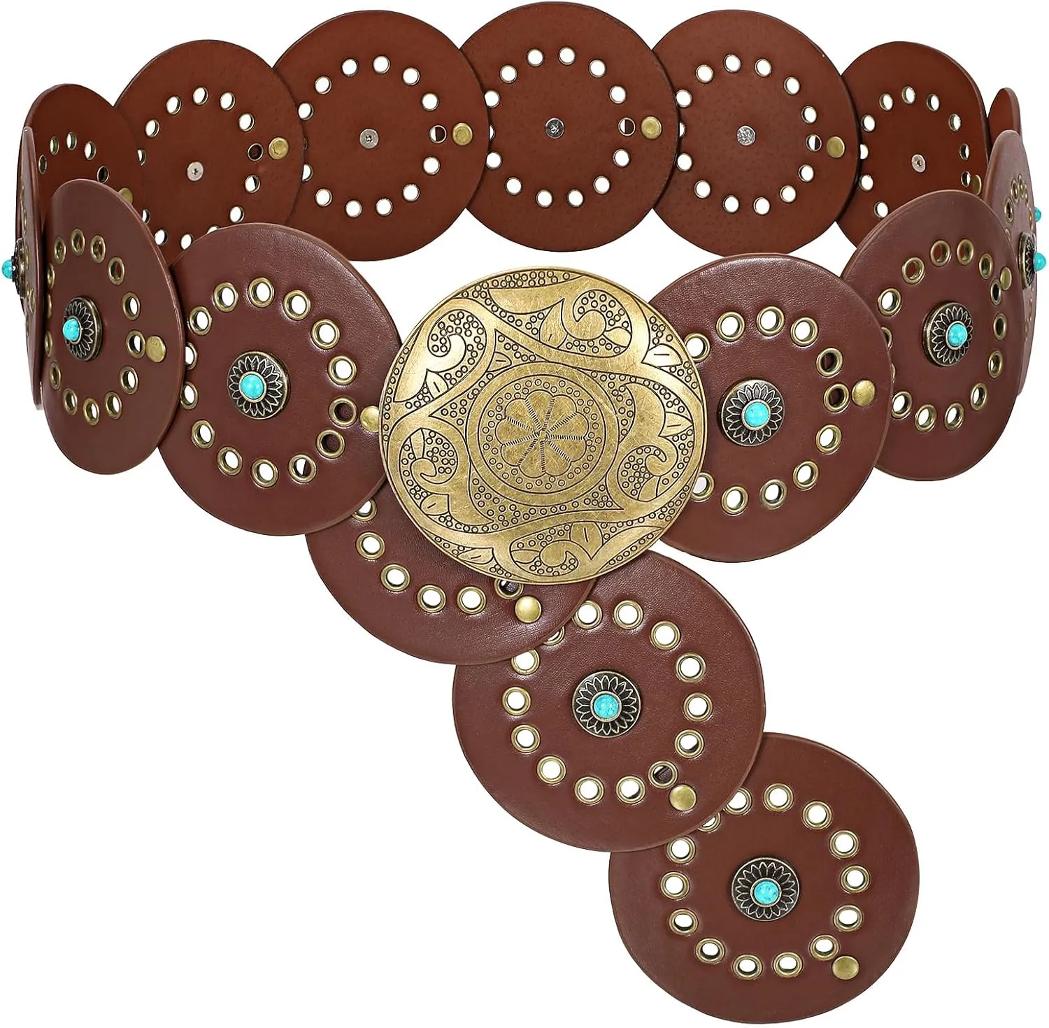 XZQTIVE Western PU Leather Belts for Woman Concho Cowgirl Cowboy Disc Belt for Ladies Wide Boho Country Waist Belts for Dress