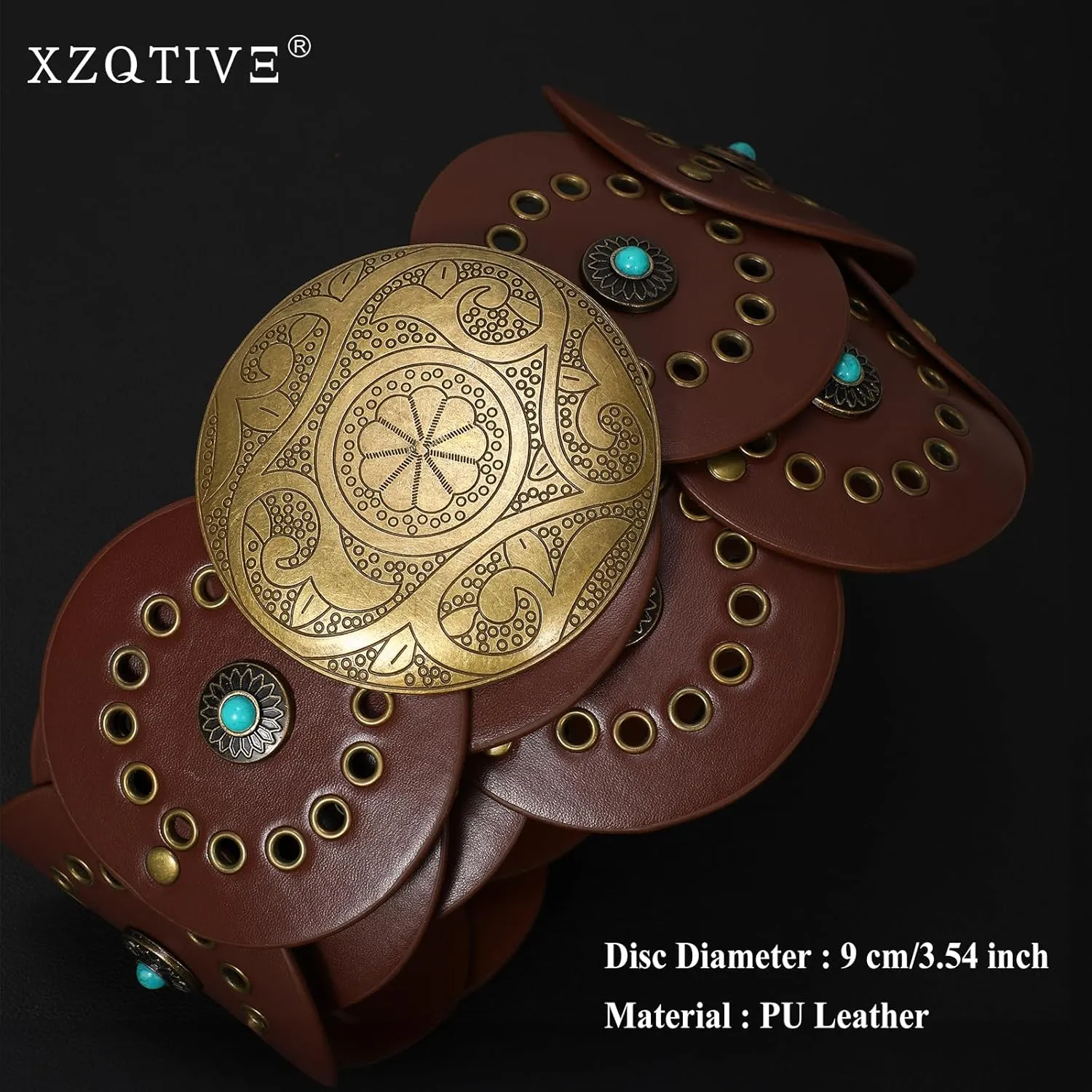 XZQTIVE Western PU Leather Belts for Woman Concho Cowgirl Cowboy Disc Belt for Ladies Wide Boho Country Waist Belts for Dress