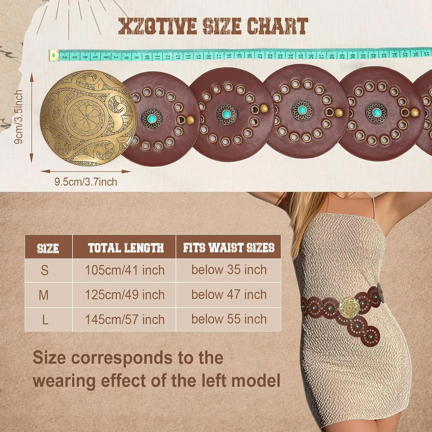 XZQTIVE Western PU Leather Belts for Woman Concho Cowgirl Cowboy Disc Belt for Ladies Wide Boho Country Waist Belts for Dress