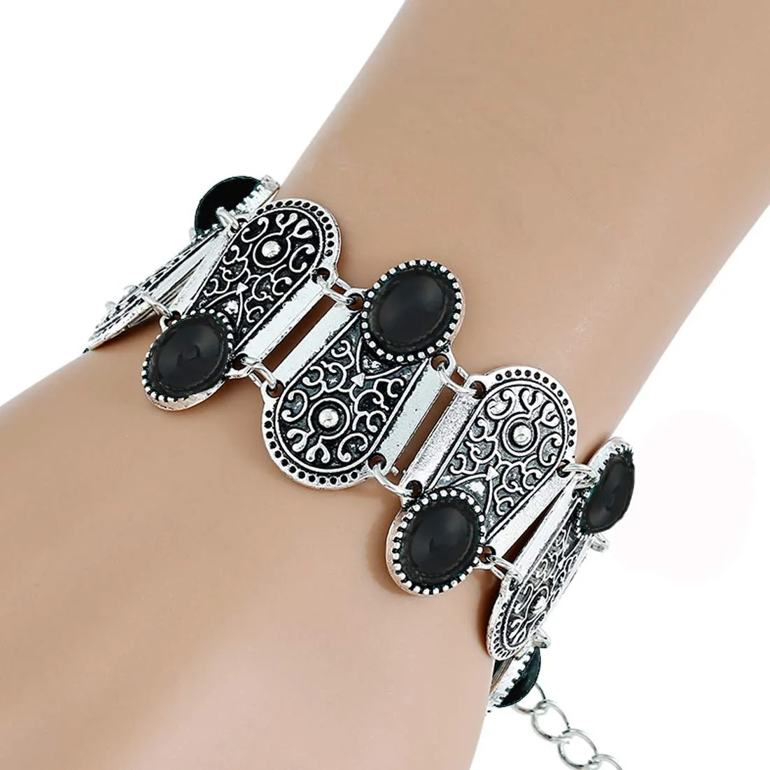 Yellow Chimes Afghani Hookups Charms Black Bracelet for Women and Girls.