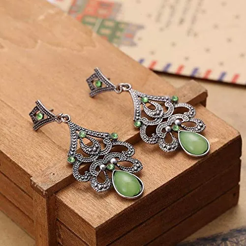 Yellow Chimes Tribal Vintage Grey Green Dangle Earring for Women & Girls