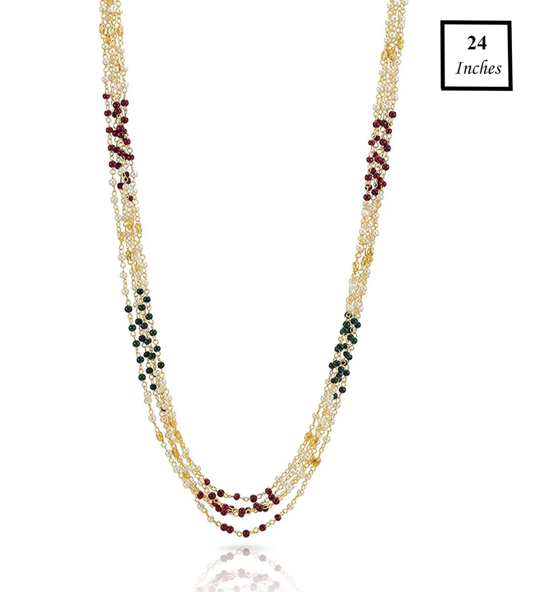 Yellow Chimes White Pearl Multi-Layer Gold Plated Traditional Long Chain Necklace Set with Earrings Jewellery Set for Women and Girls (Multi color)