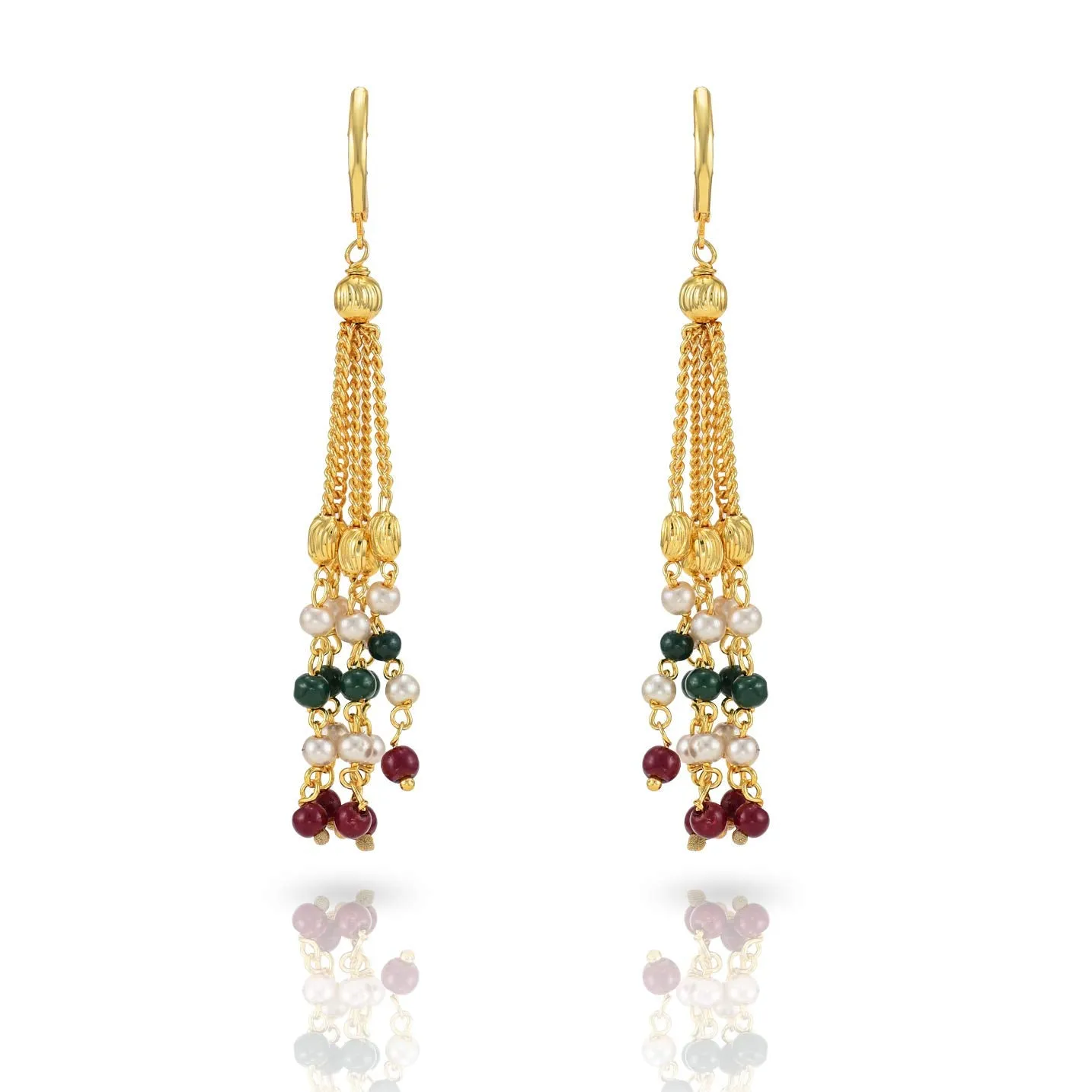 Yellow Chimes White Pearl Multi-Layer Gold Plated Traditional Long Chain Necklace Set with Earrings Jewellery Set for Women and Girls (Multi color)