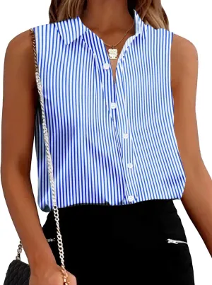 Zeagoo Women's Sleeveless Button Down Shirts Blouses Solid Casual Loose V Neck Tank Tops for Work S-XXL