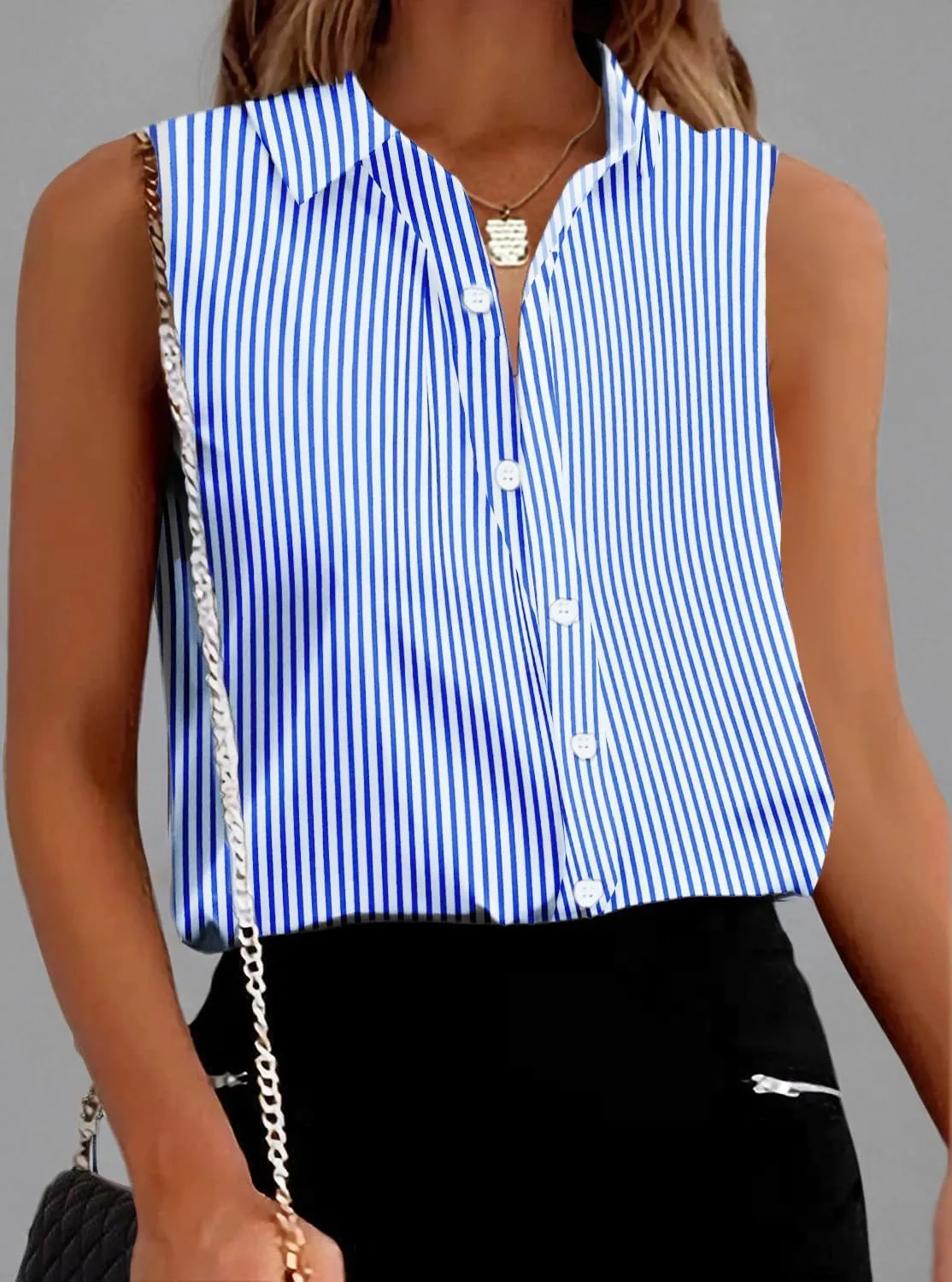 Zeagoo Women's Sleeveless Button Down Shirts Blouses Solid Casual Loose V Neck Tank Tops for Work S-XXL