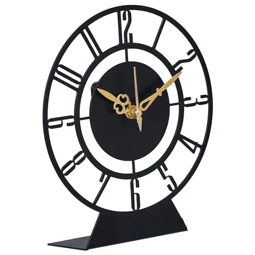 ZENTIMO STORE Designer Metal Analog Table Clock || Matte Black 18 cm Diameter