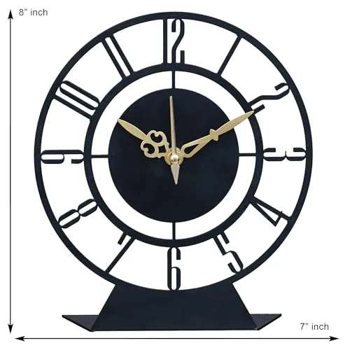ZENTIMO STORE Designer Metal Analog Table Clock || Matte Black 18 cm Diameter